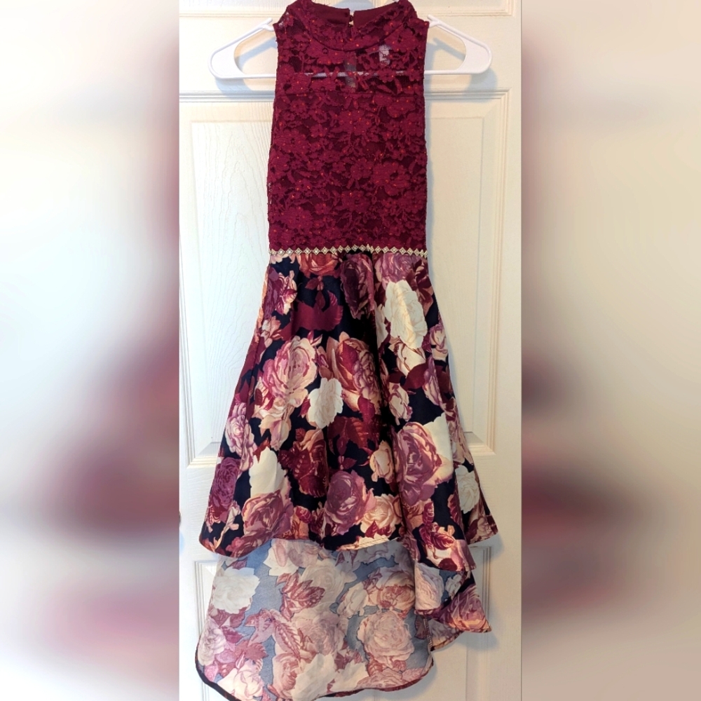 Floral Lace Burgundy Dress
